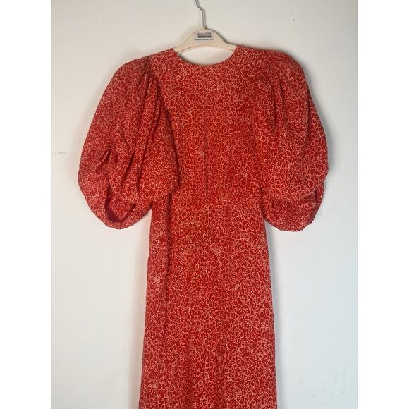 Rotate Birger Christensen Jacquard Open Back Dress Red Floral Size US 6 UK 8 - Picture 3 of 8